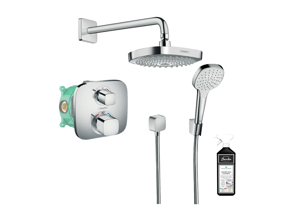 Colonne de douche thermostatique encastrée HANSGROHE Croma Select E + nettoyant Briochin