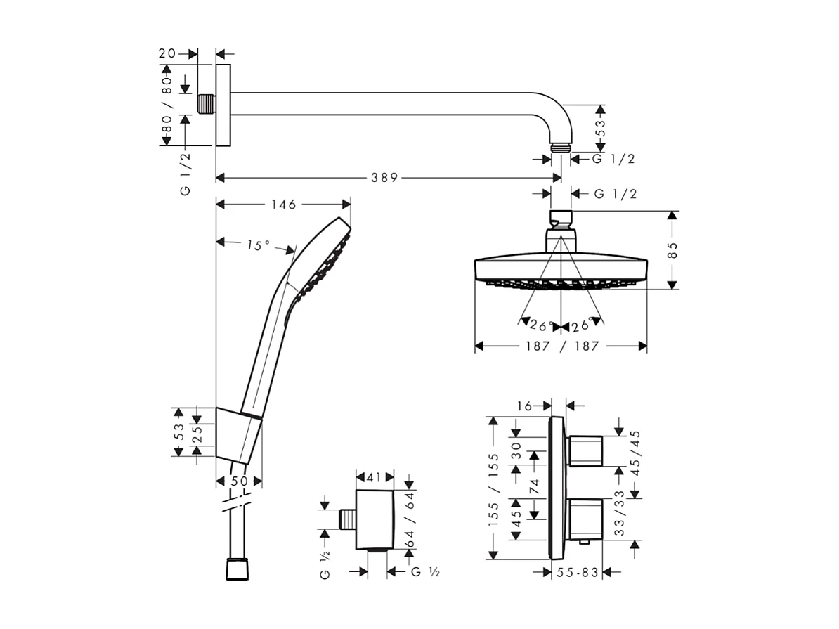 Colonne de douche thermostatique encastrée HANSGROHE Croma Select E + nettoyant Briochin