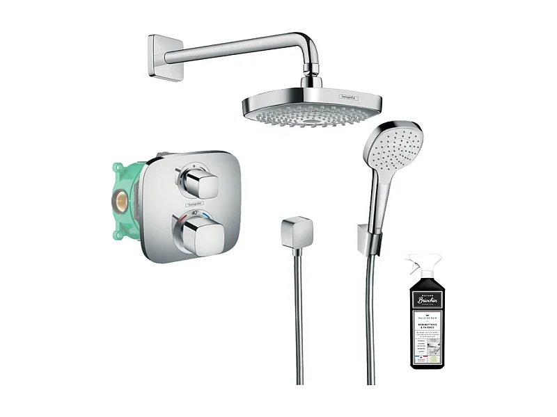 Colonne de douche thermostatique encastrée HANSGROHE Croma Select E + nettoyant Briochin