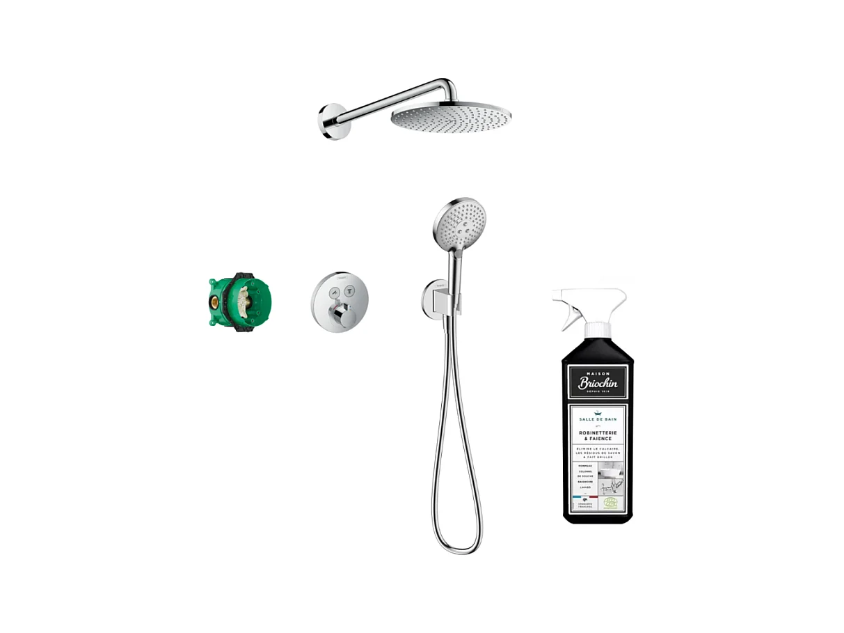 Colonne de douche thermostatique encastrée HANSGROHE ShowerSelect S chromé + nettoyant Briochin
