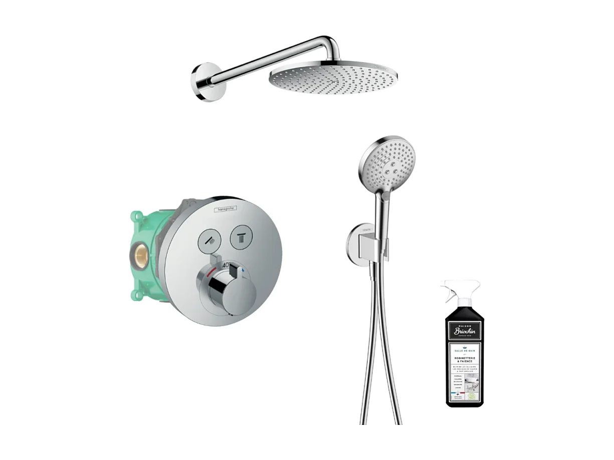 Colonne de douche thermostatique encastrée HANSGROHE ShowerSelect S chromé + nettoyant Briochin