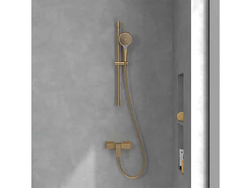 Mitigeur mécanique douche VILLEROY ET BOCH Architectura Square + Ensemble de douche Verve Showers 3 jets Or brossé