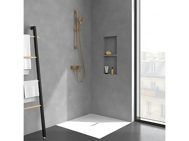 Mitigeur mécanique douche VILLEROY ET BOCH Architectura Square + Ensemble de douche Verve Showers 3 jets Or brossé