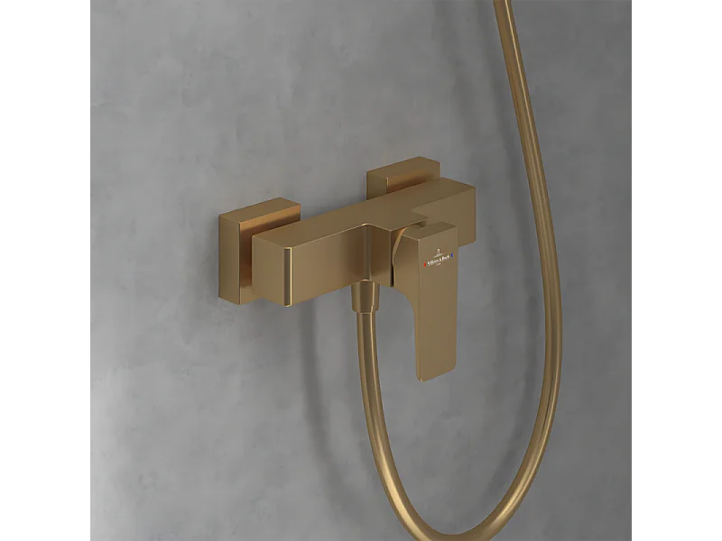 Mitigeur mécanique douche VILLEROY ET BOCH Architectura Square + Ensemble de douche Verve Showers 3 jets Or brossé