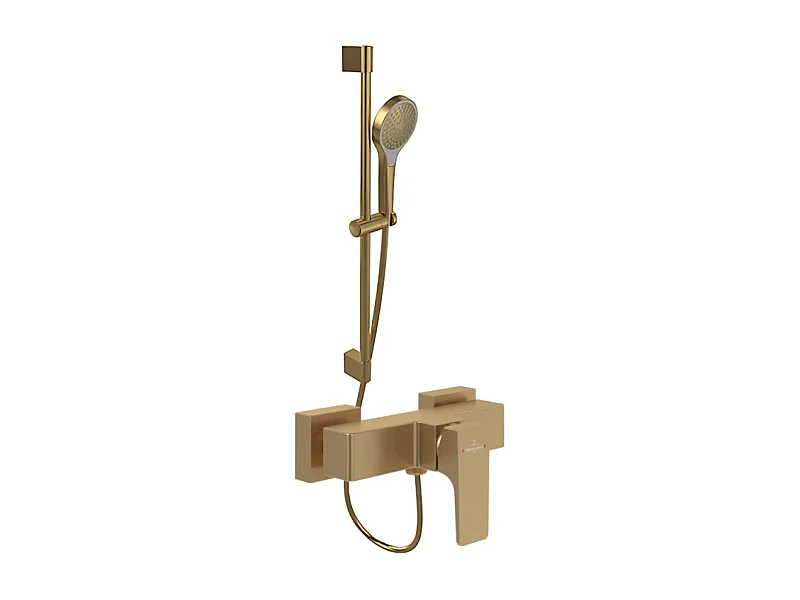 Mitigeur mécanique douche VILLEROY ET BOCH Architectura Square + Ensemble de douche Verve Showers 3 jets Or brossé