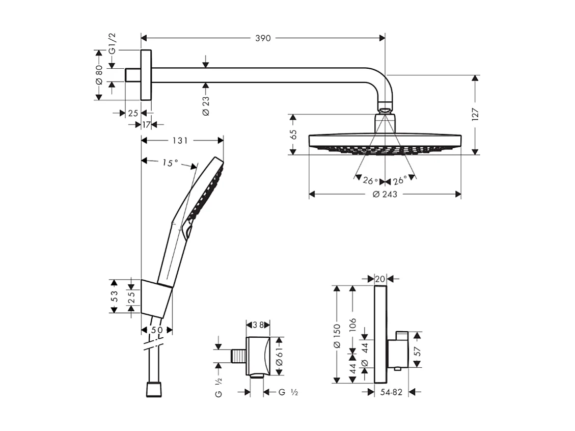 Colonne de douche thermostatique encastrée HANSGROHE ShowerSelect S chromé + douche de tête Raindance Select S + nettoyant