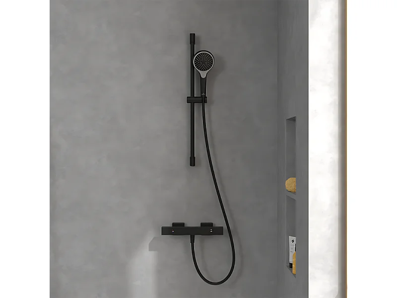 Mitigeur douche thermostatique VILLEROY ET BOCH Universal rectangle+ Ensemble de douche Verve Showers noir mat