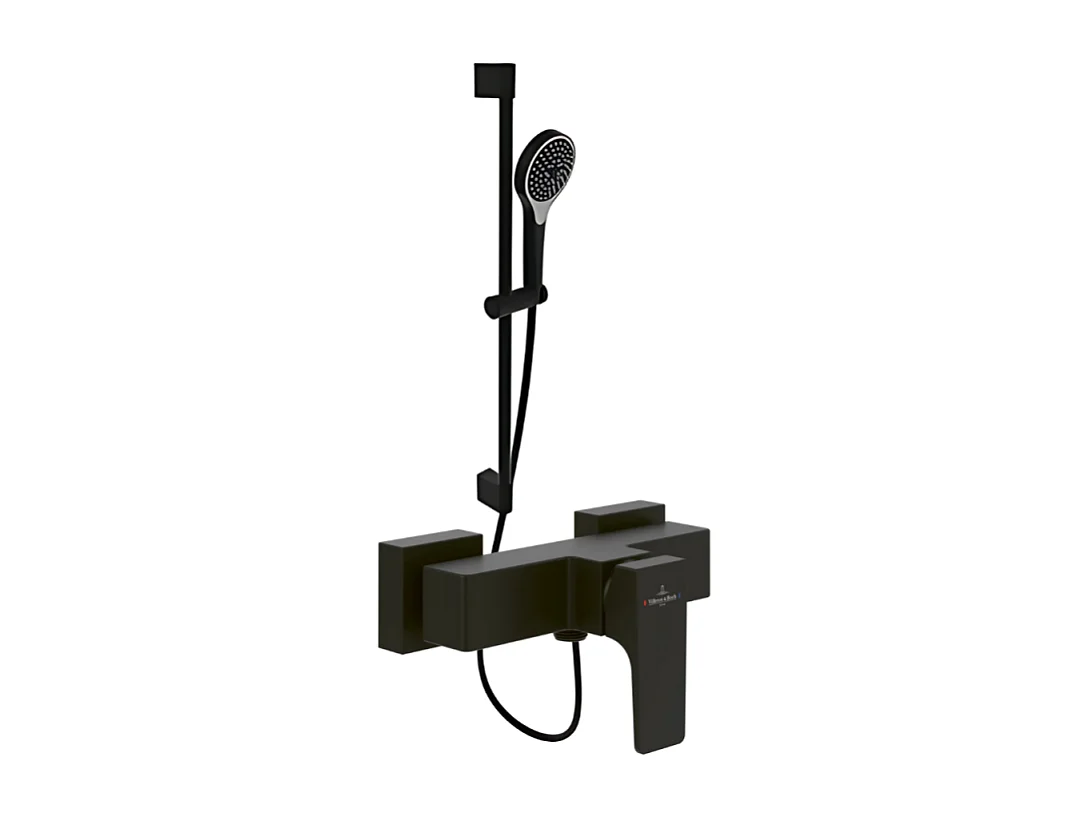 Mitigeur mécanique douche VILLEROY ET BOCH Architectura Square Noir mat + Ensemble de douche Verve Showers 3 jets Noir mat