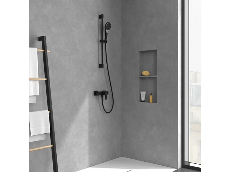 Mitigeur mécanique douche VILLEROY ET BOCH Architectura Square Noir mat + Ensemble de douche Verve Showers 3 jets Noir mat