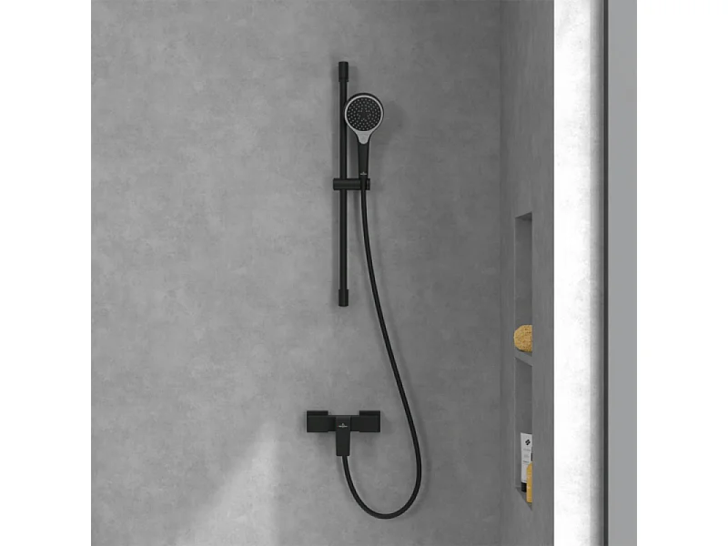 Mitigeur mécanique douche VILLEROY ET BOCH Architectura Square Noir mat + Ensemble de douche Verve Showers 3 jets Noir mat