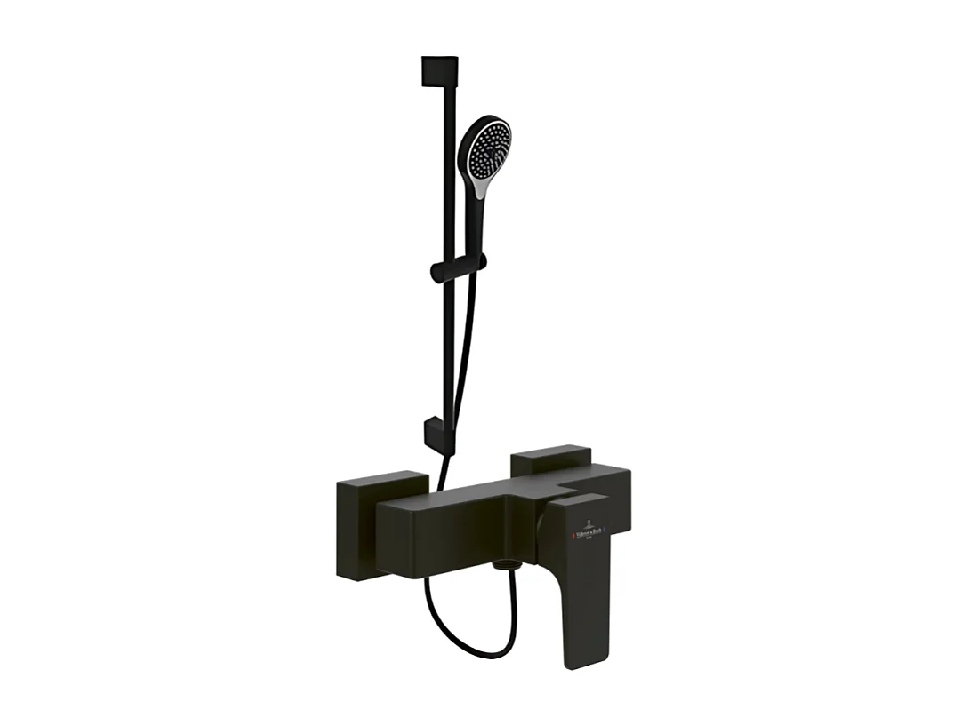 Mitigeur mécanique douche VILLEROY ET BOCH Architectura Square Noir mat + Ensemble de douche Verve Showers 3 jets Noir mat