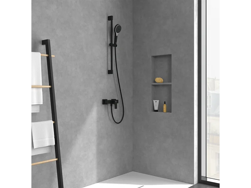 Mitigeur mécanique douche VILLEROY ET BOCH Architectura Square Noir mat + Ensemble de douche Verve Showers 3 jets Noir mat