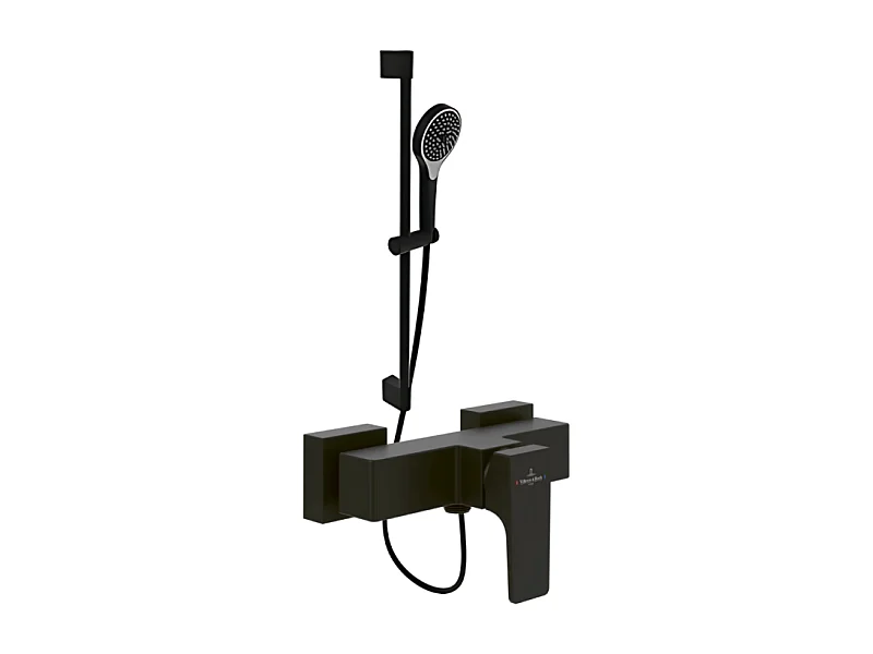 Mitigeur mécanique douche VILLEROY ET BOCH Architectura Square Noir mat + Ensemble de douche Verve Showers 3 jets Noir mat