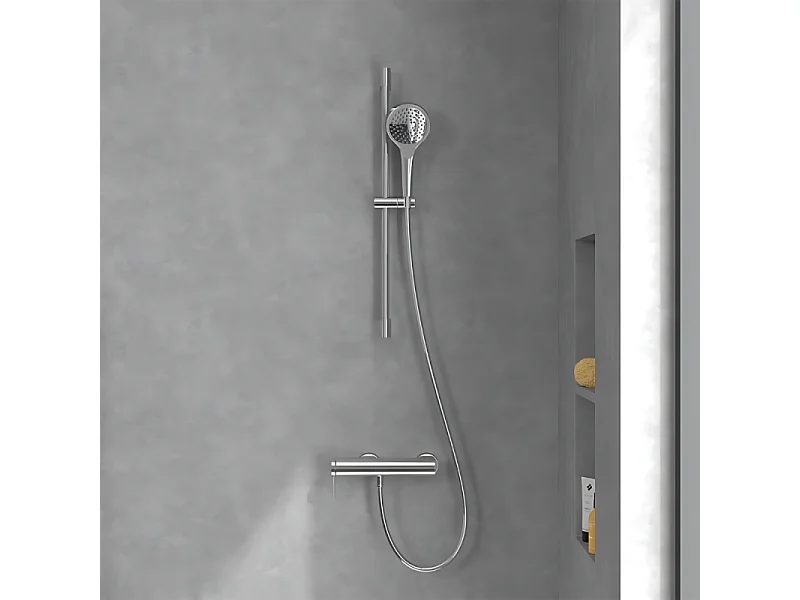 Mitigeur mécanique douche VILLEROY ET BOCH Loop & Friends Chrome + Ensemble de douche VILLEROY ET BOCH Verve Showers 3 jets Chrome