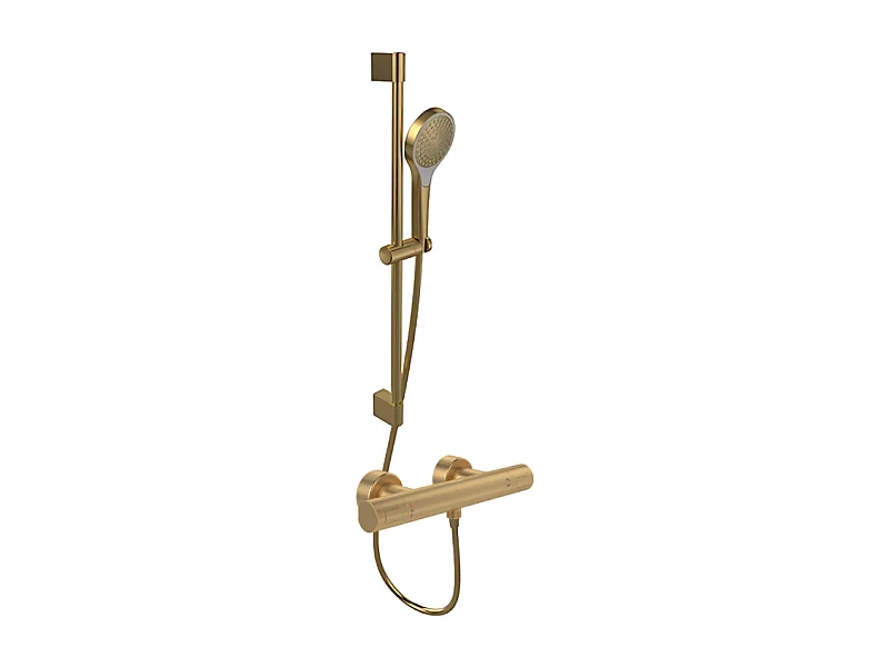 Mitigeur douche thermostatique VILLEROY ET BOCH Universal rond + Ensemble de douche Verve Showers 3 jets Or brossé