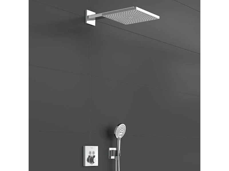 Colonne de douche encastrée thermostatique HANSGROHE ShowerSelect Square chromé + nettoyant Briochin