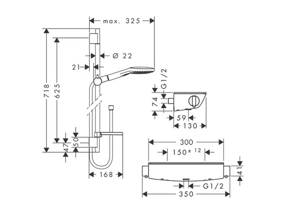 Ensemble douche HANSGROHE Raindance Select E 120 3 jets + mitigeur thermostatique Ecostat Select + Barre 65 cm + nettoyant