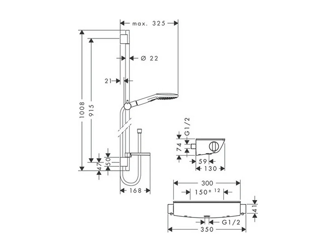 Ensemble douche HANSGROHE Raindance Select E 120 3 jets + mitigeur thermostatique Ecostat Select + Barre 90 cm + nettoyant