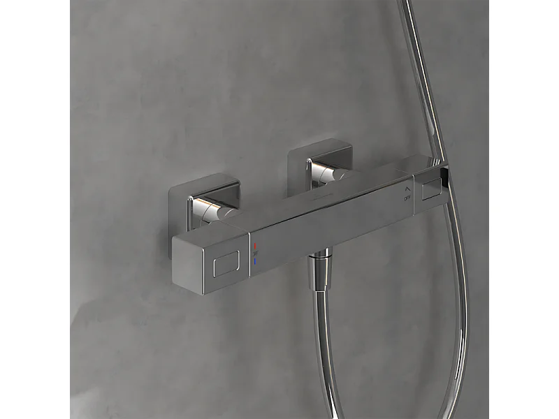 Mitigeur douche thermostatique VILLEROY ET BOCH Universal rectangle + Ensemble de douche Verve Showers chromé