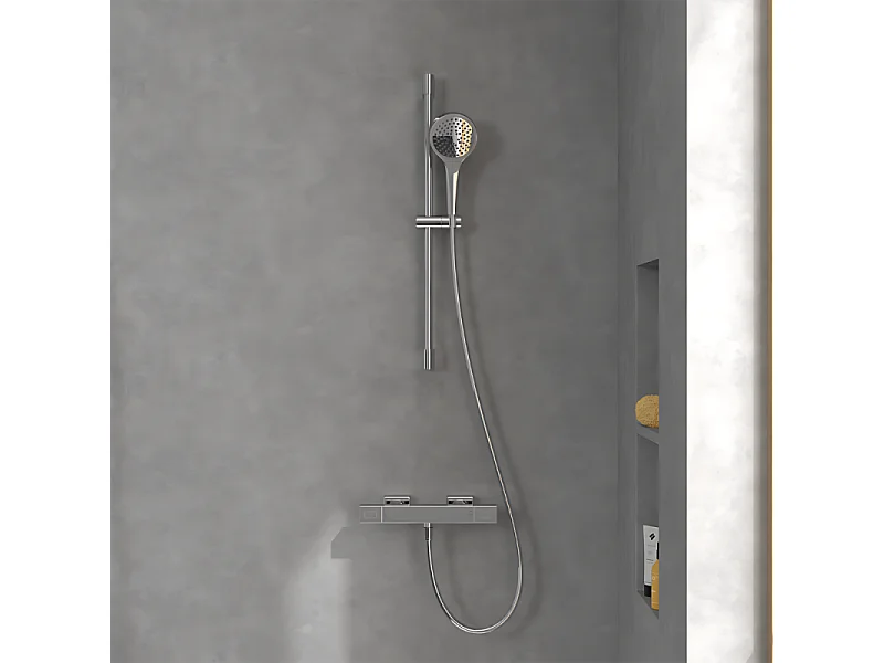 Mitigeur douche thermostatique VILLEROY ET BOCH Universal rectangle + Ensemble de douche Verve Showers chromé