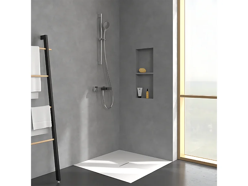 Mitigeur douche thermostatique VILLEROY ET BOCH Universal rectangle + Ensemble de douche Verve Showers chromé