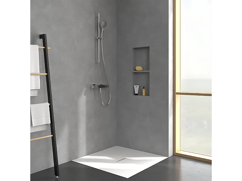 Mitigeur douche thermostatique VILLEROY ET BOCH Universal rectangle + Ensemble de douche Verve Showers chromé
