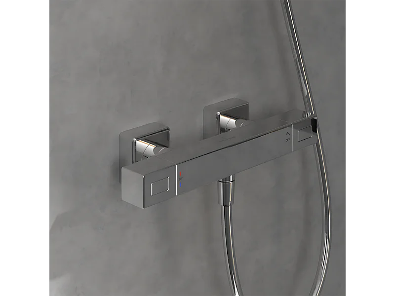 Mitigeur douche thermostatique VILLEROY ET BOCH Universal rectangle + Ensemble de douche Verve Showers chromé