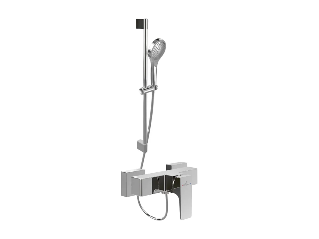 Mitigeur mécanique douche VILLEROY ET BOCH Architectura Square Chrome + Ensemble de douche Verve Showers 3 jets Chrome