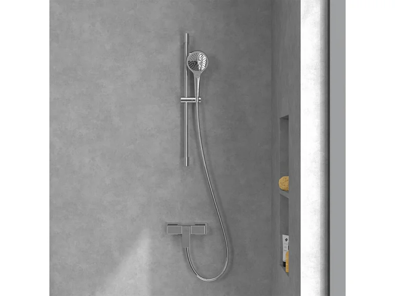Mitigeur mécanique douche VILLEROY ET BOCH Architectura Square Chrome + Ensemble de douche Verve Showers 3 jets Chrome