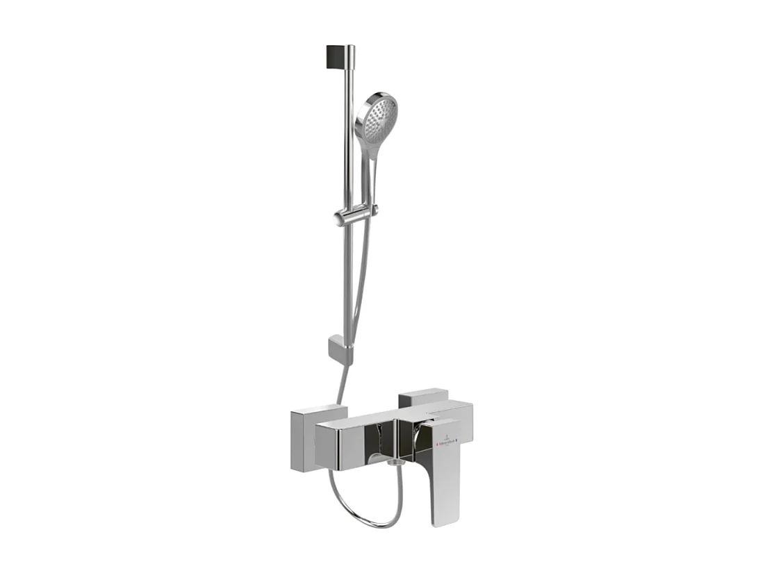 Mitigeur mécanique douche VILLEROY ET BOCH Architectura Square Chrome + Ensemble de douche Verve Showers 3 jets Chrome