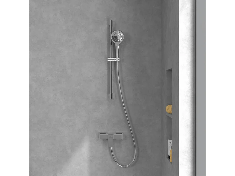 Mitigeur mécanique douche VILLEROY ET BOCH Architectura Square Chrome + Ensemble de douche Verve Showers 3 jets Chrome
