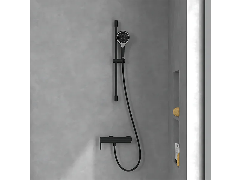 Mitigeur mécanique douche VILLEROY ET BOCH Dawn Noir mat + Ensemble de douche VILLEROY ET BOCH Verve Showers 3 jets Noir mat