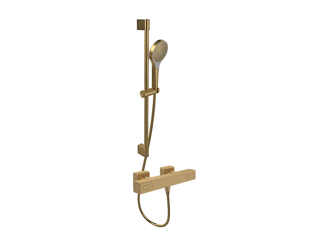 Mitigeur douche thermostatique VILLEROY ET BOCH Universal rectangle + Ensemble de douche Verve Showers 3 jets Or brossé