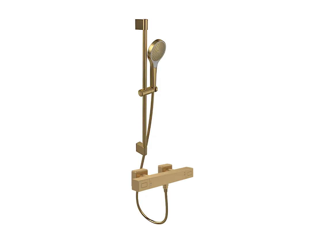 Mitigeur douche thermostatique VILLEROY ET BOCH Universal rectangle + Ensemble de douche Verve Showers 3 jets Or brossé