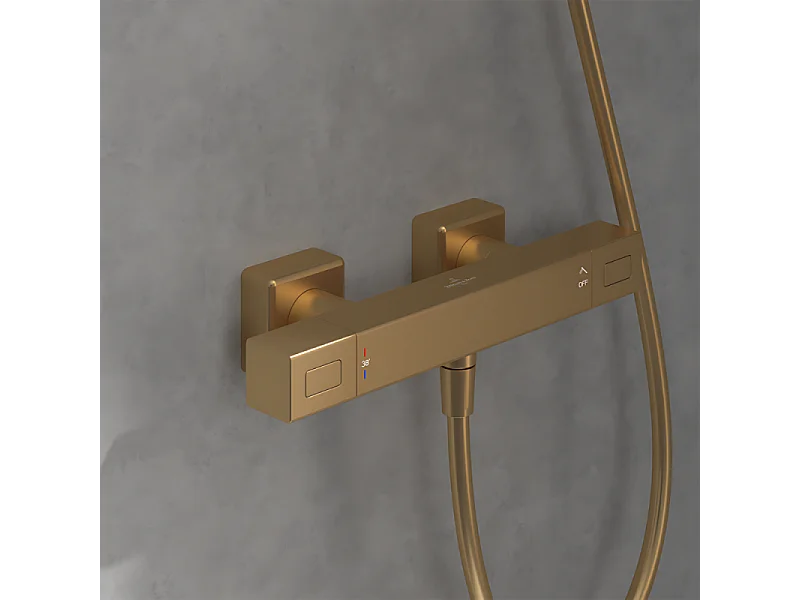 Mitigeur douche thermostatique VILLEROY ET BOCH Universal rectangle + Ensemble de douche Verve Showers 3 jets Or brossé