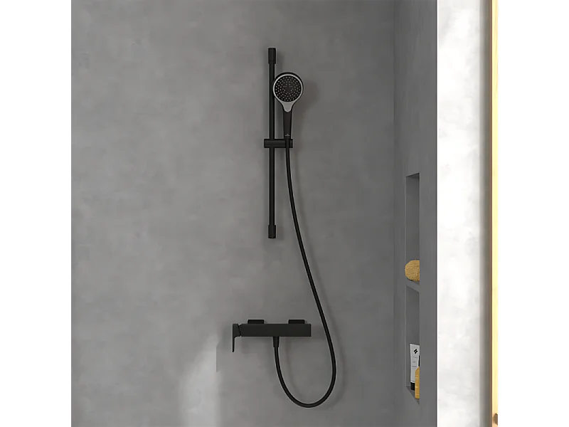 Mitigeur mécanique douche VILLEROY ET BOCH Subway 3.0 Chrome + Ensemble de douche VILLEROY ET BOCH Verve Showers 3 jets Noir mat