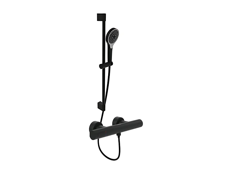 Mitigeur douche thermostatique VILLEROY ET BOCH Universal rond + Ensemble de douche Verve Showers 3 jets noir mat