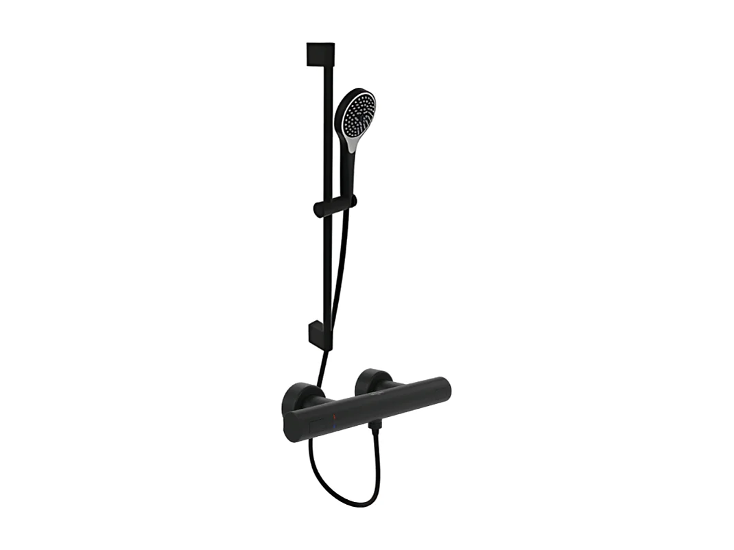 Mitigeur douche thermostatique VILLEROY ET BOCH Universal rond + Ensemble de douche Verve Showers 3 jets noir mat