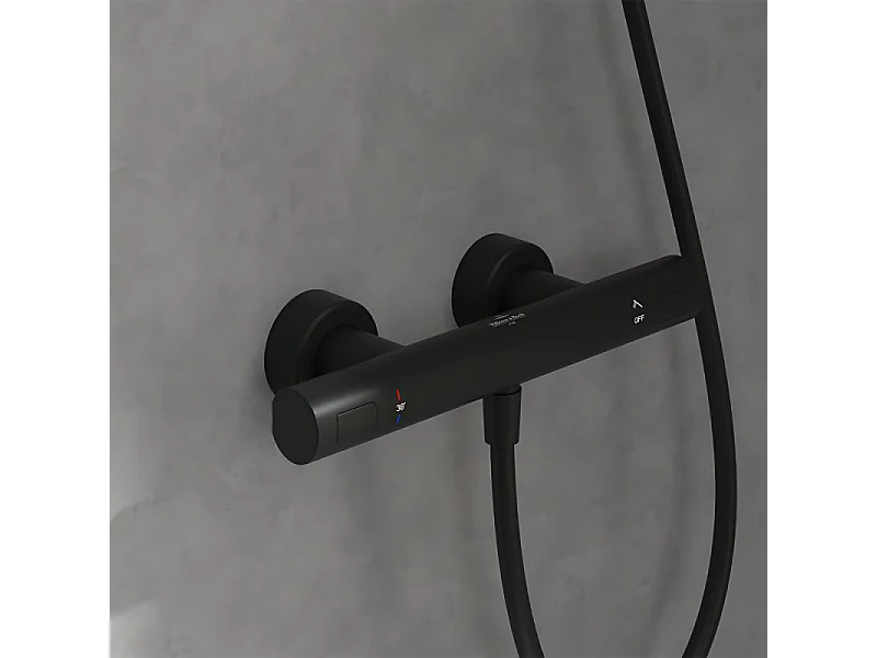 Mitigeur douche thermostatique VILLEROY ET BOCH Universal rond + Ensemble de douche Verve Showers 3 jets noir mat