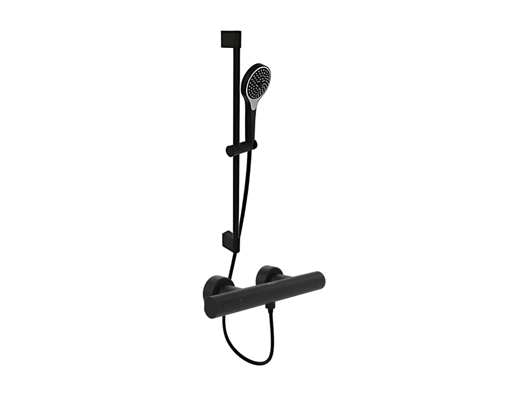 Mitigeur douche thermostatique VILLEROY ET BOCH Universal rond + Ensemble de douche Verve Showers 3 jets noir mat