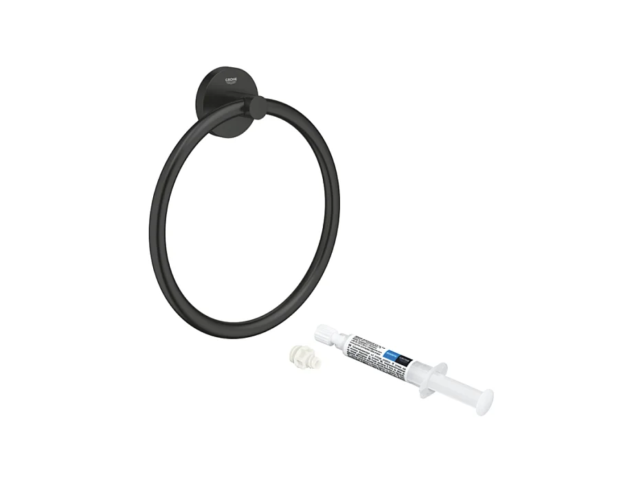 Anneau porte serviettes GROHE Start noir mat + colle GROHE QuickGlue