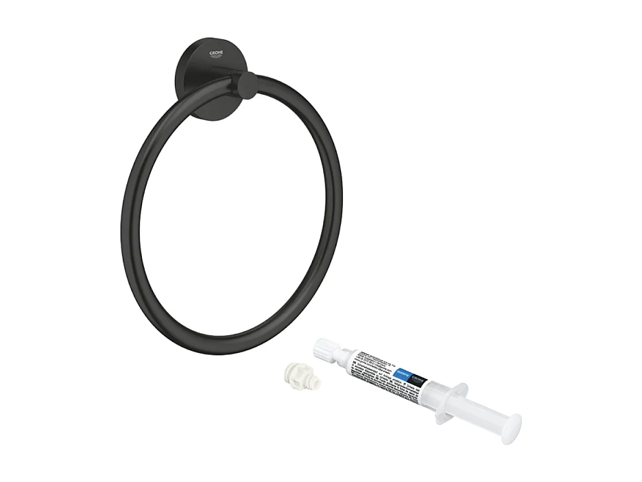 Anneau porte serviettes GROHE Start noir mat + colle GROHE QuickGlue