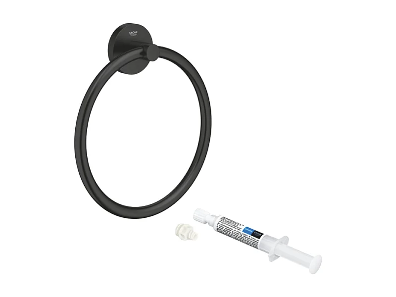 Anneau porte serviettes GROHE Start noir mat + colle GROHE QuickGlue