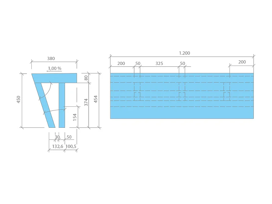 Banc de douche à carreler 120 cm WEDI Sanoasa 2 assise incliné