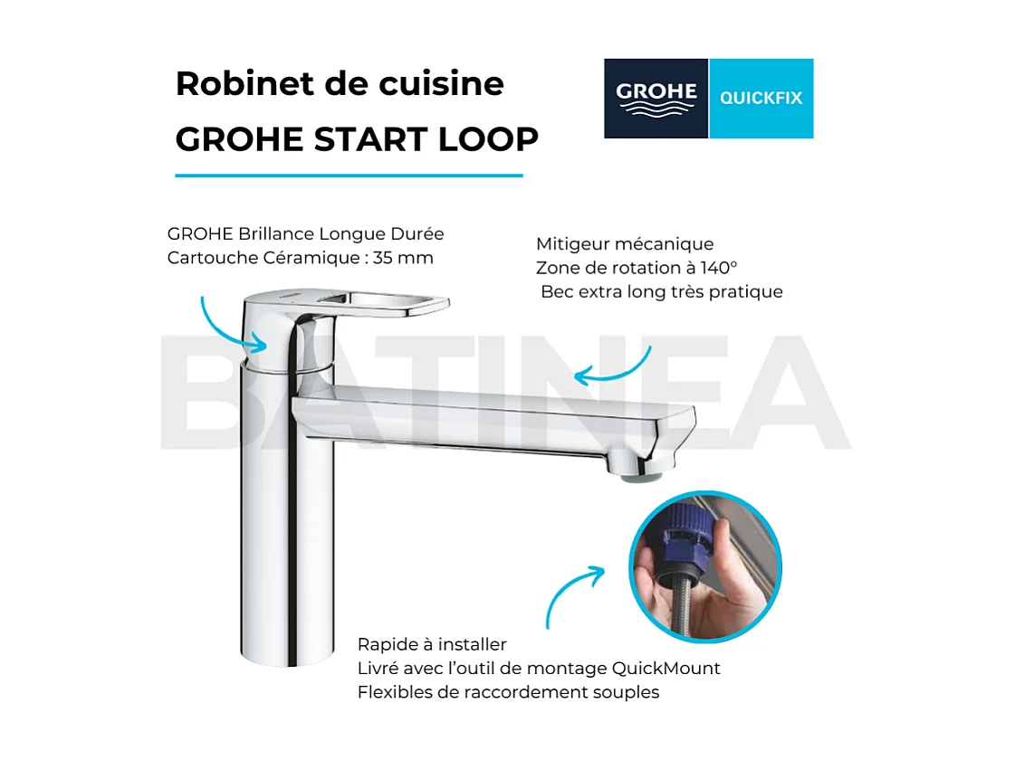 Robinet de cuisine GROHE Start Loop bec long chromé