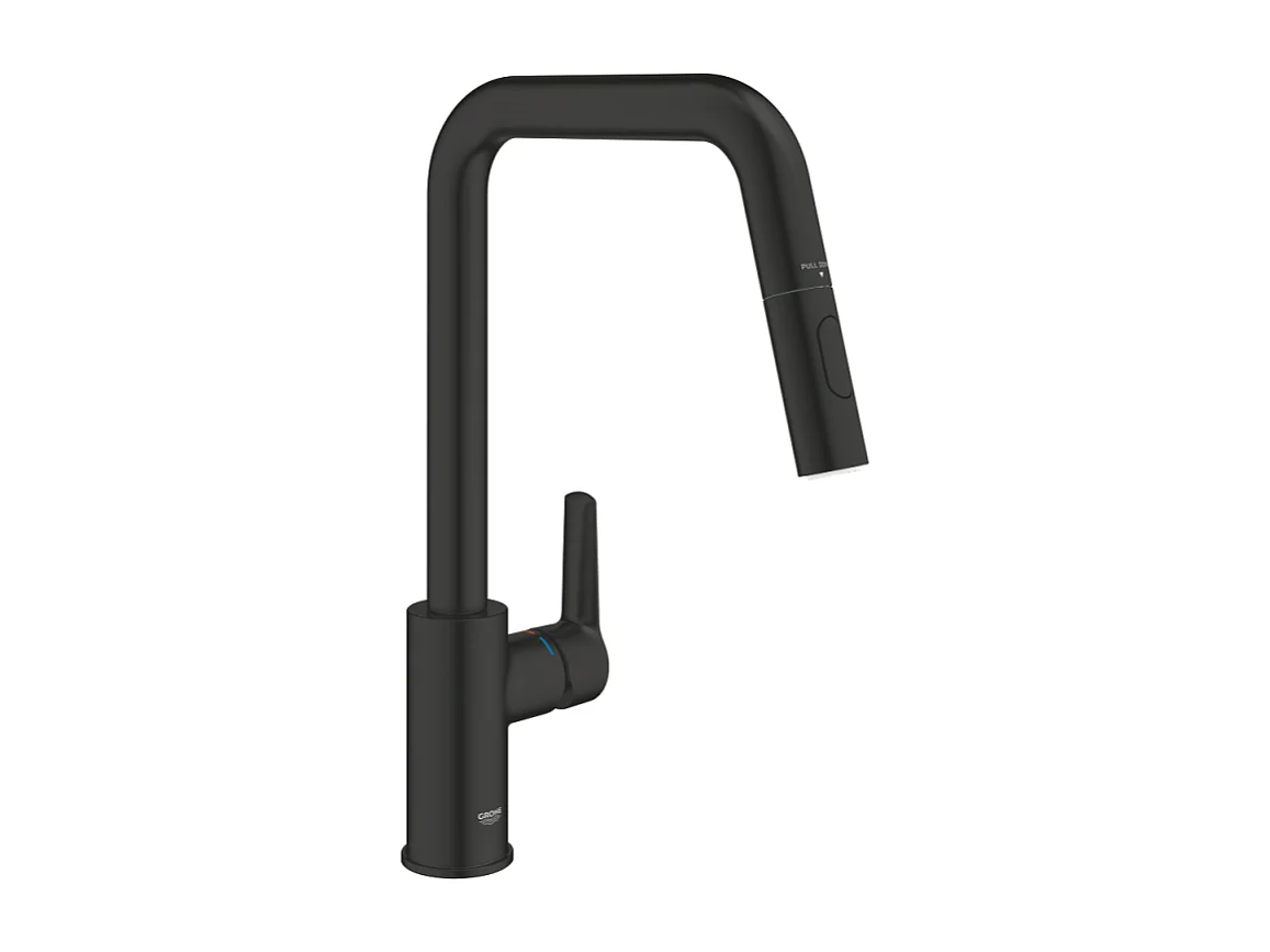 Robinet de cuisine avec douchette GROHE Start bec haut noir mat 2 jets