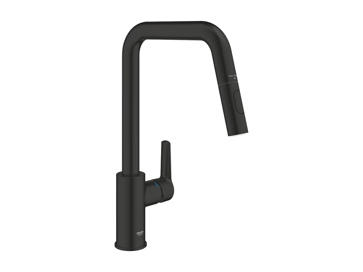 Robinet de cuisine avec douchette GROHE Start bec haut noir mat 2 jets