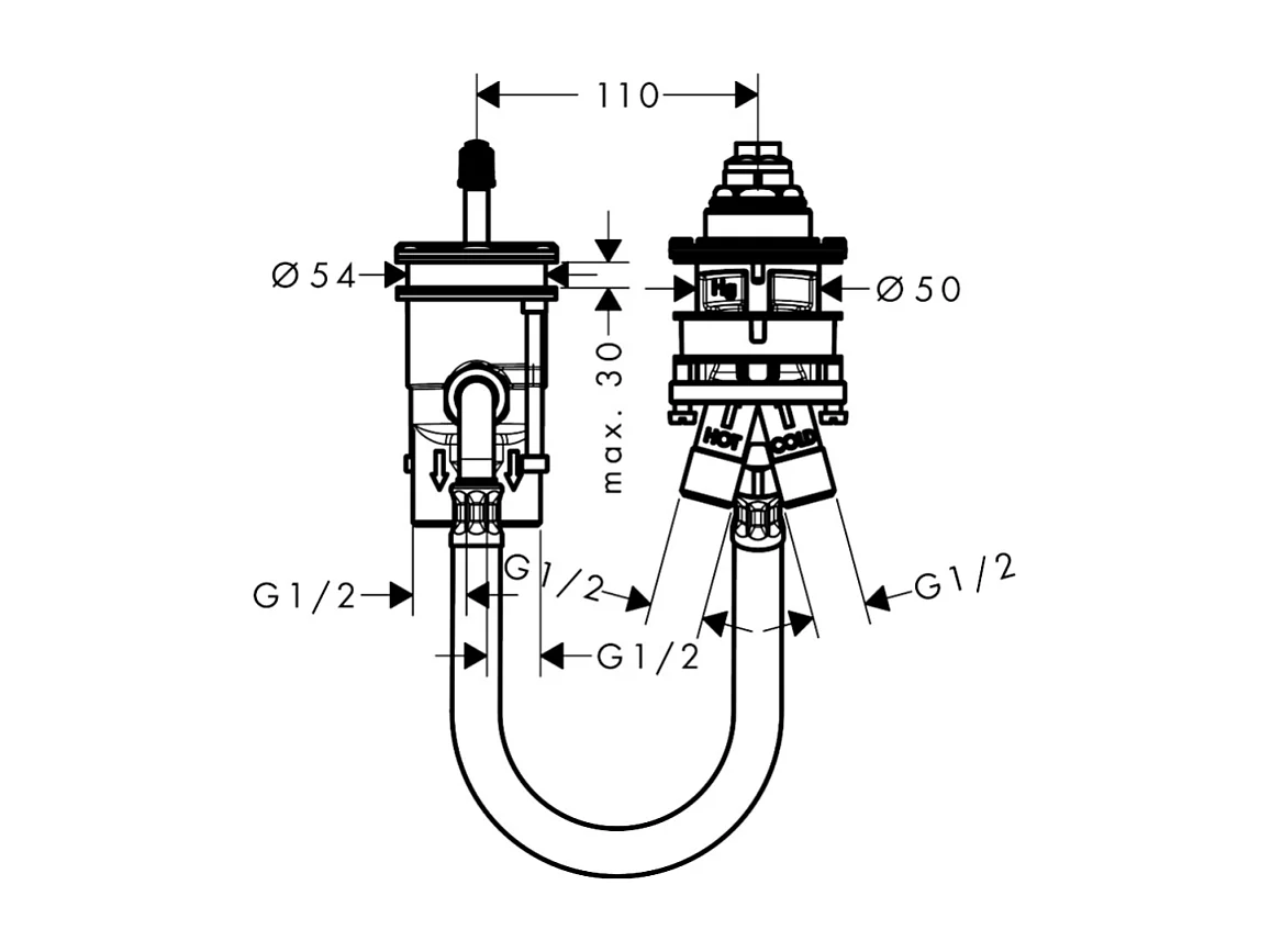 Corps d'encastrement pour mitigeur 2 trous sur bord de baignoire HANSGROHE