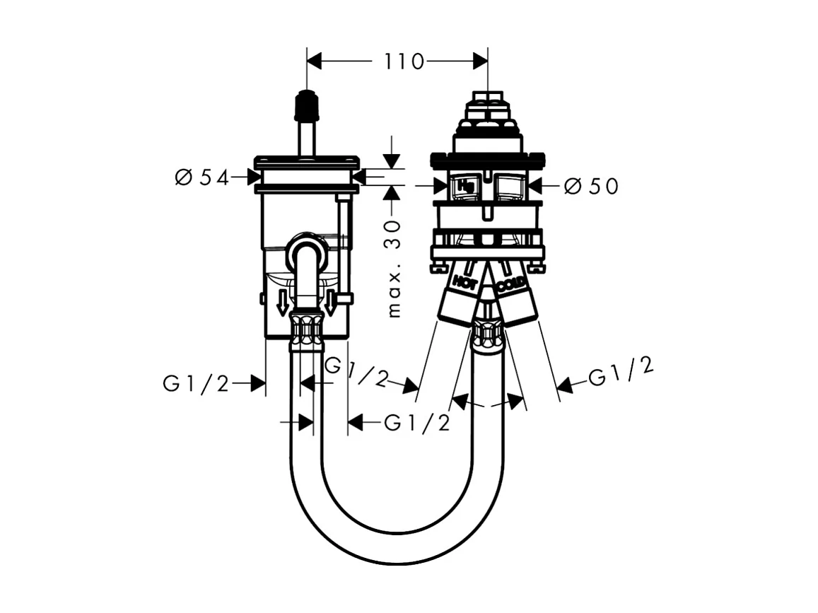 Corps d'encastrement pour mitigeur 2 trous sur bord de baignoire HANSGROHE