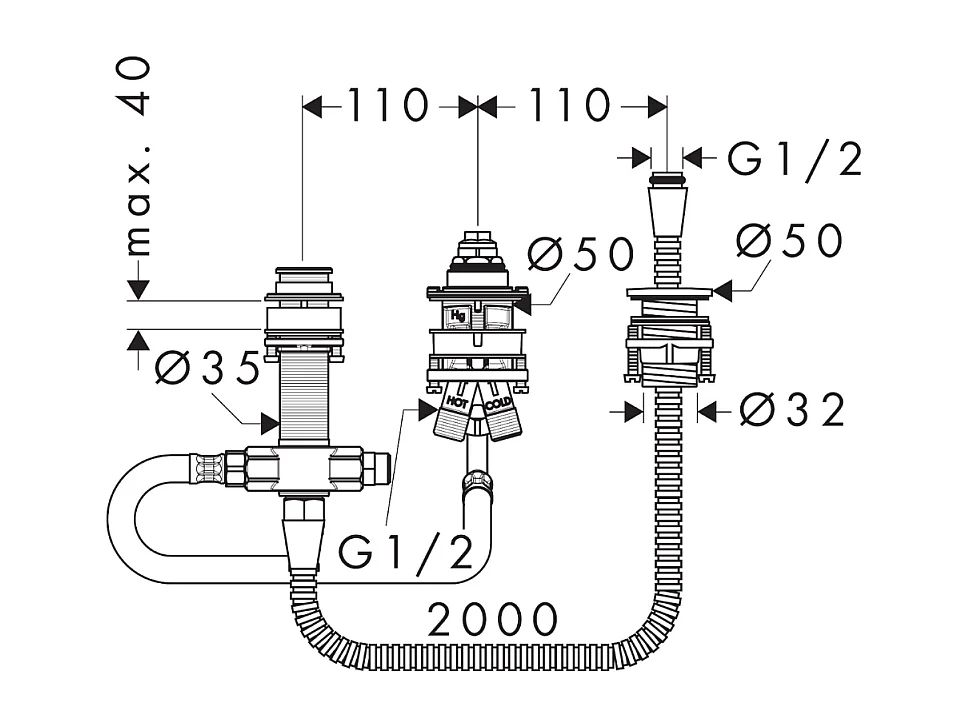 Mitigeur bain douche 3 trous HANSGROHE Logis chromé + corps encastré